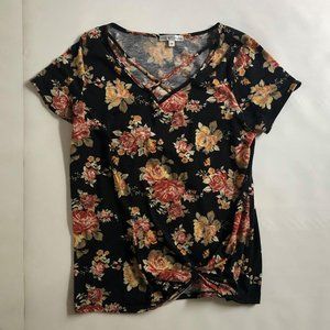 Womens Knot-Detail Floral-Print Knit